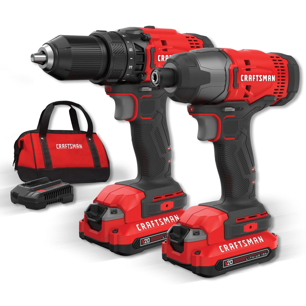 CRAFTSMAN V20 MAX Cordless Drill and Impact Driver, Power Tool Combo Kit with 2 Batteries and Charger (CMCK200C2AM) Craftsman