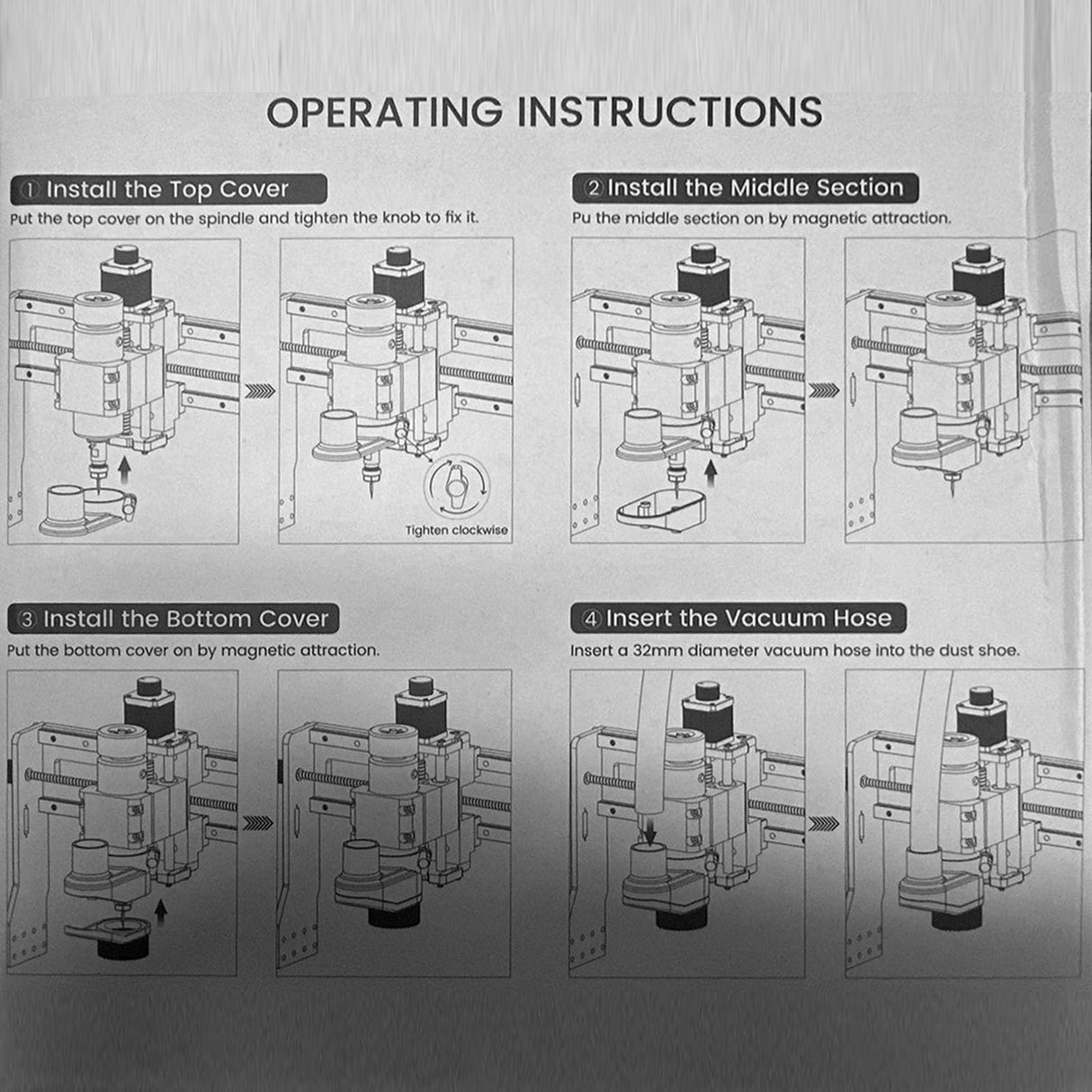 CNC Router Dust Shoe for 52mm Spindle Motors, Clear CNC Dust Boot with 38mm Hose Diameter for 52mm Spindle Motors and Router Pomya