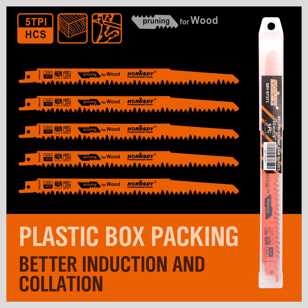 HORUSDY 9-Inch Wood Pruning Reciprocating Saw Blades, 5 Pack, 5TPI Saw Blades HORUSDY