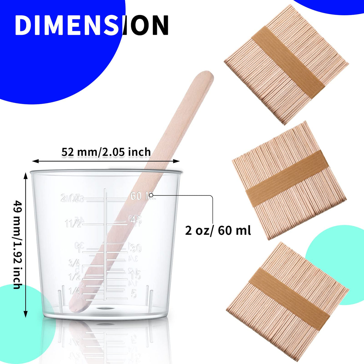200 Pcs 2 Ounce Epoxy Mixing Cups Disposable Measuring Cups for Resin 60 ml Graduated Plastic Medicine Cups Bulk Clear Beaker Cup with 200 Mixing Konohan