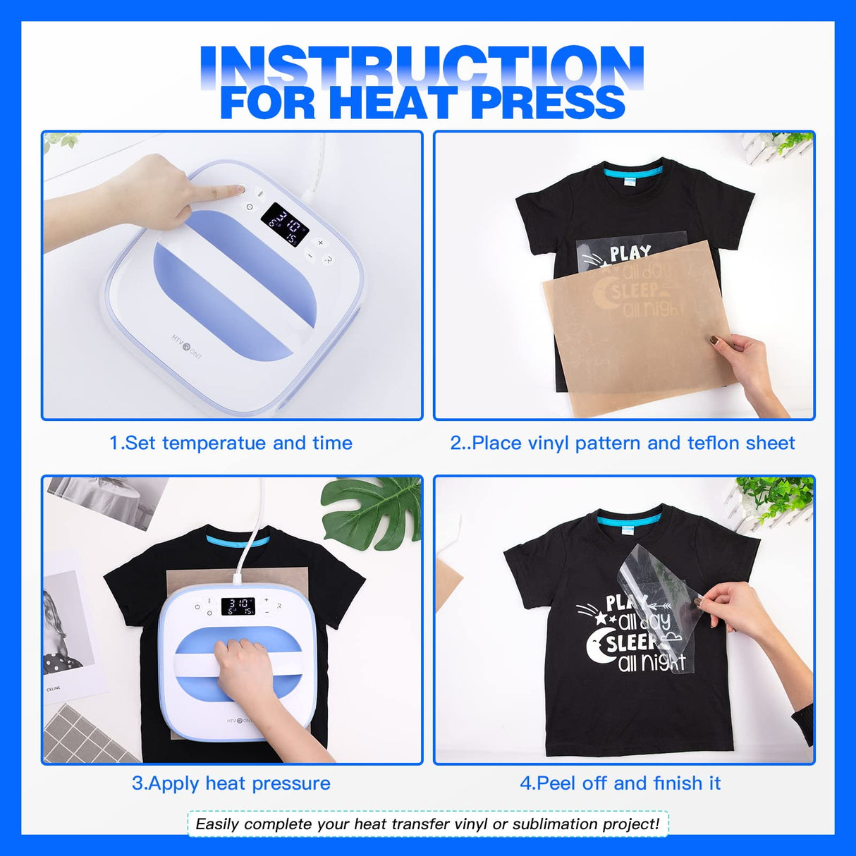 HTVRONT Heat Press Machine for T Shirts, 10"X10" Portable Tshirt Press Machine, Fast Heat-up Iron Press Heat Transfer Machine for Hat, HTVRONT