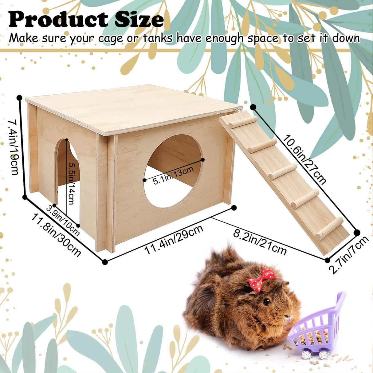 kathson Guinea Pig Hideout, Small Animal Hideaway Wooden House with Window and Ladder, Suitable for Hamsters, Chinchillas Small Animals kathson