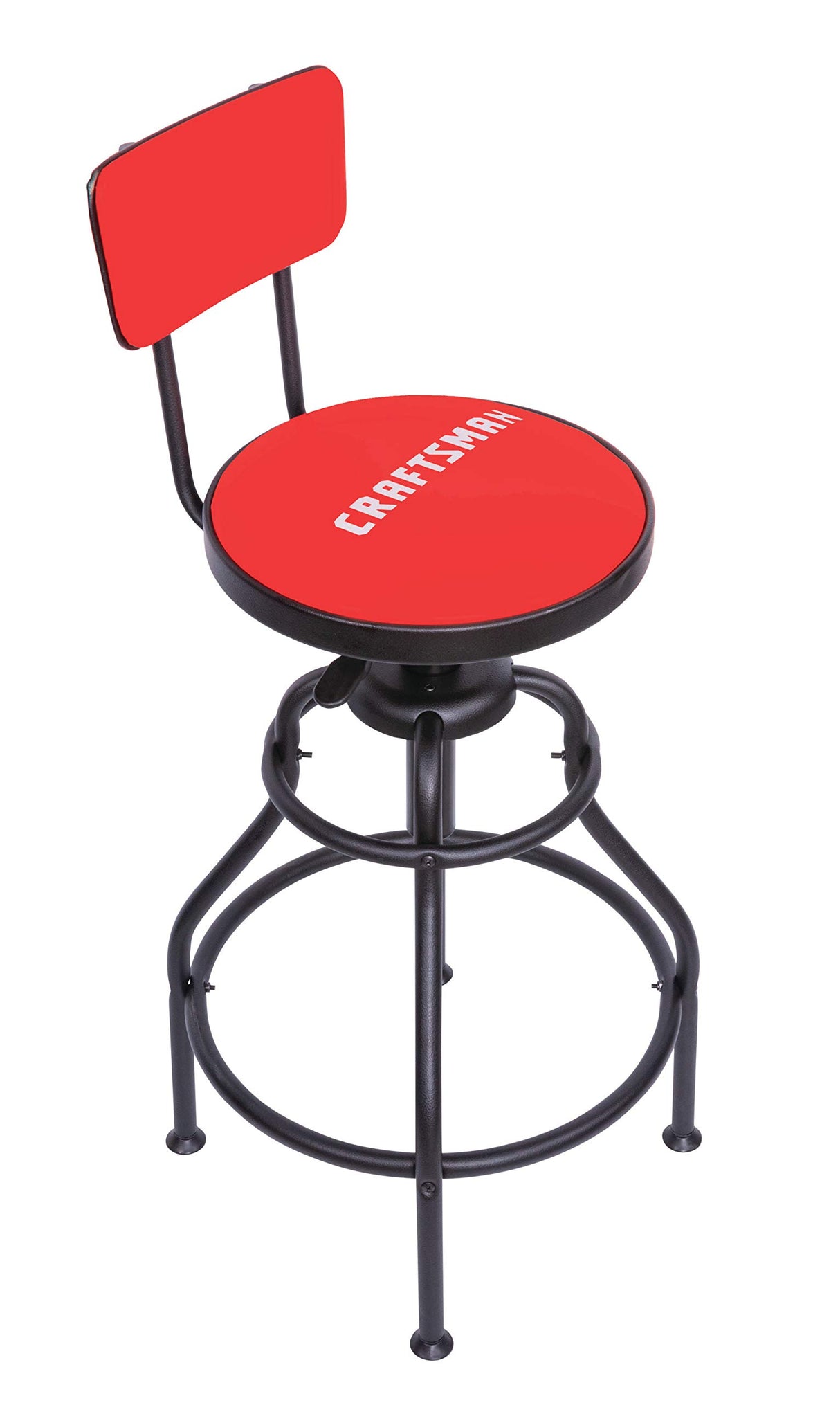 Craftsman Adjustable Height Work Shop Stool, 29 to 34-inches Tall, Rip-Resistant Padded Vinyl Seat, 300-lb Capacity, 360-degree Footrest, Non-Marring Craftsman