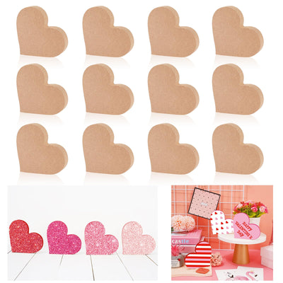 Whaline 12Pcs Valentine's Day Heart Shaped Table Wooden Sign Unfinished Blank Heart Density Board Slice Double-Sided Tabletop Heart Decor for Wedding
