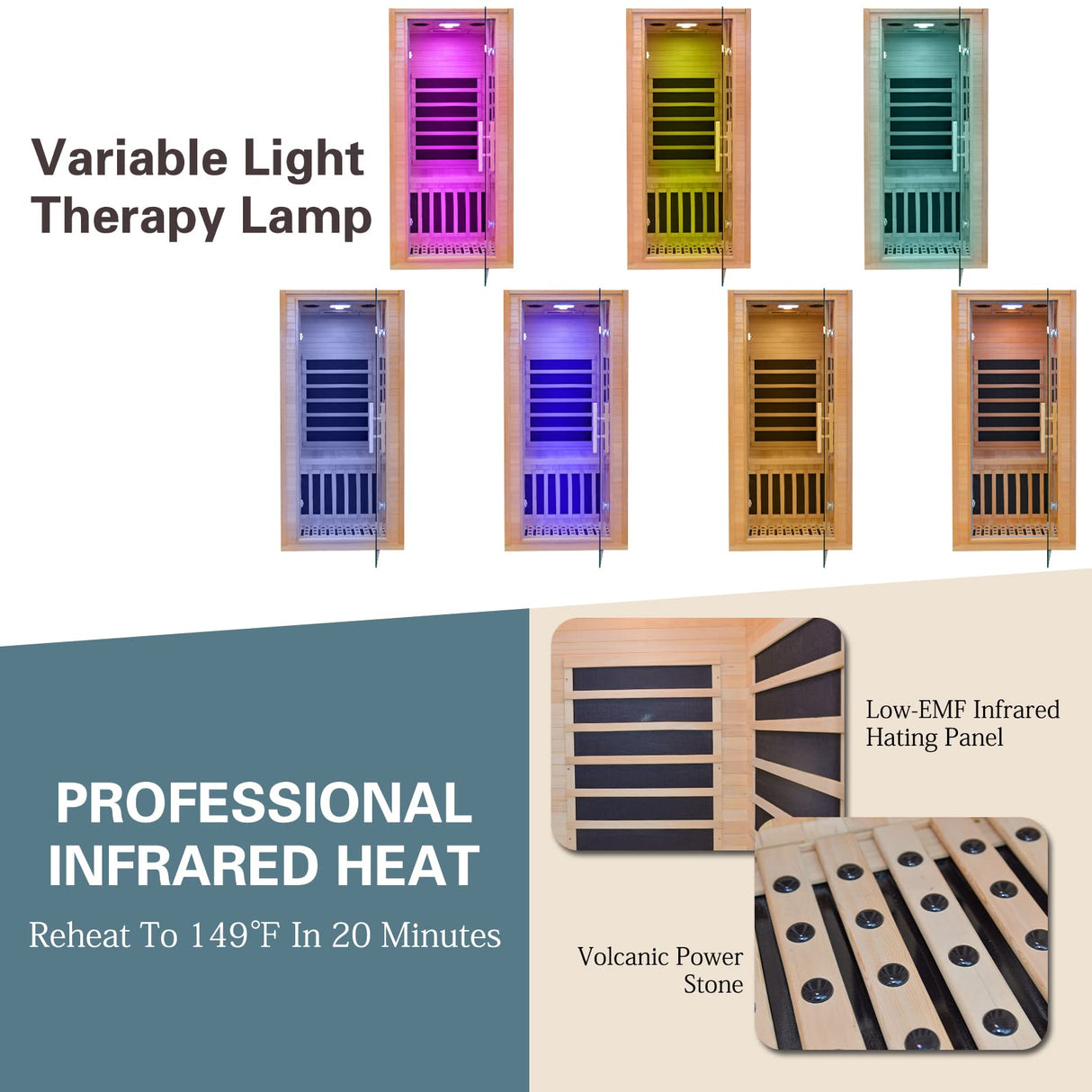 Infrared Home Sauna Room 1-2 Person Hemlock Wooden Indoor Sauna Spa,1200W/110V Low EMF Heaters,10 Minutes Pre-Warm up,Time and Temp Pre-Set, New Year Homsido