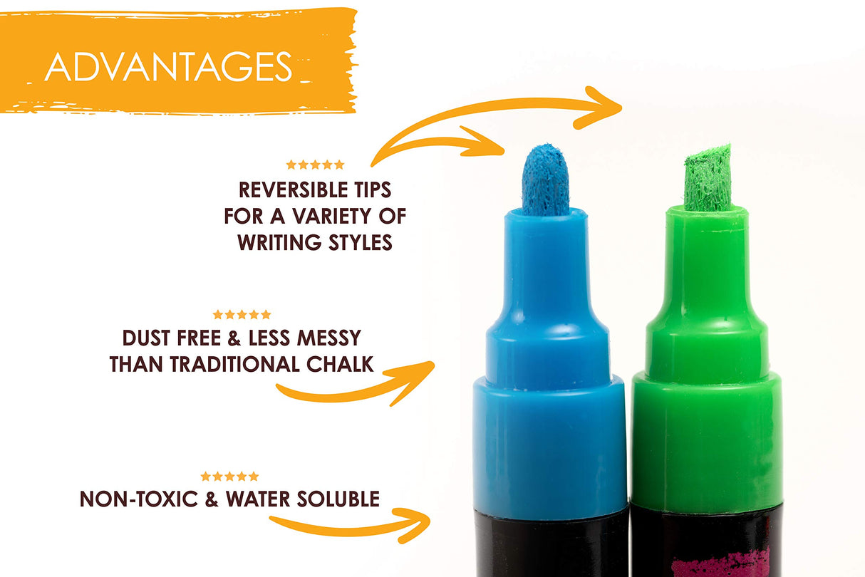 Chalk Markers - 8 Vibrant, Erasable, Non-Toxic, Water-Based, Reversible Tips, For Kids & Adults for Glass or Chalkboard Markers for Businesses, Bandle B.