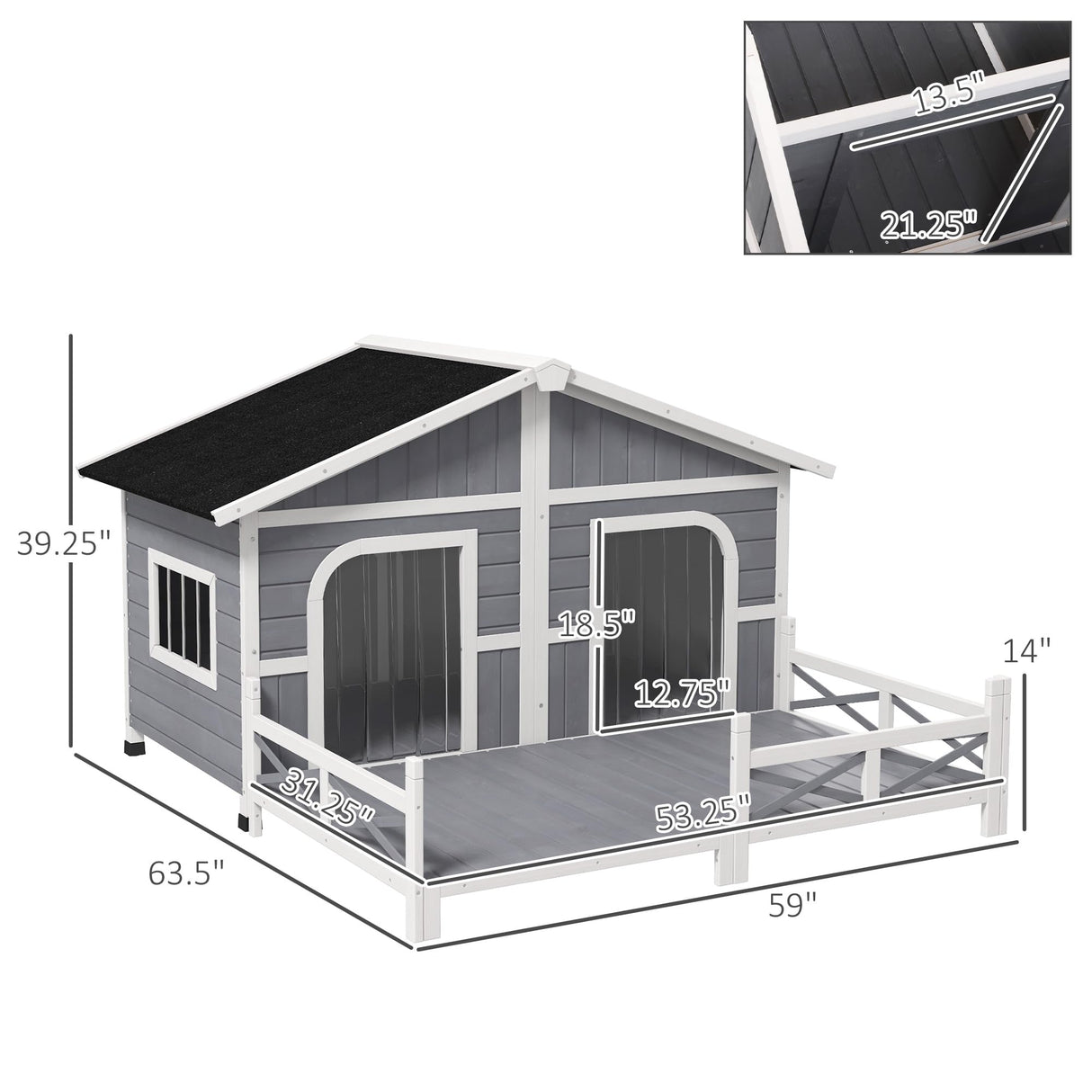 PawHut Wooden Large Dog House Outdoor Double XL Dog Kennel with Elevated Floor and Porch, Weatherproof Puppy Shelter for Small and Medium Breed Dogs, PawHut