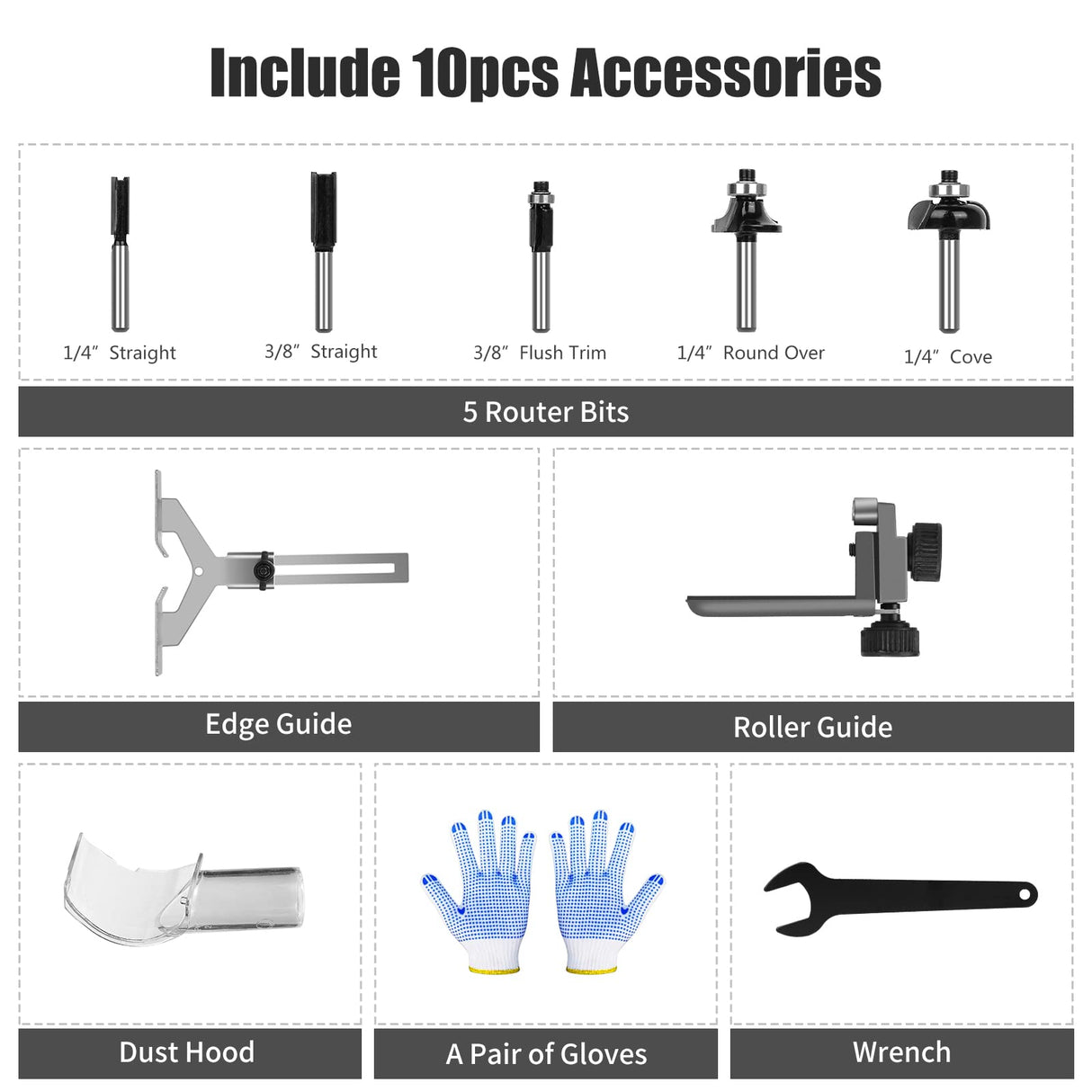 AVID POWER 6.5 Amp 1.25 HP Compact Router Tools for Woodworking, Fixed Base Wood Router with Trim Router Bits, 6 Variable Speeds, Edge Guide, Roller AVID POWER