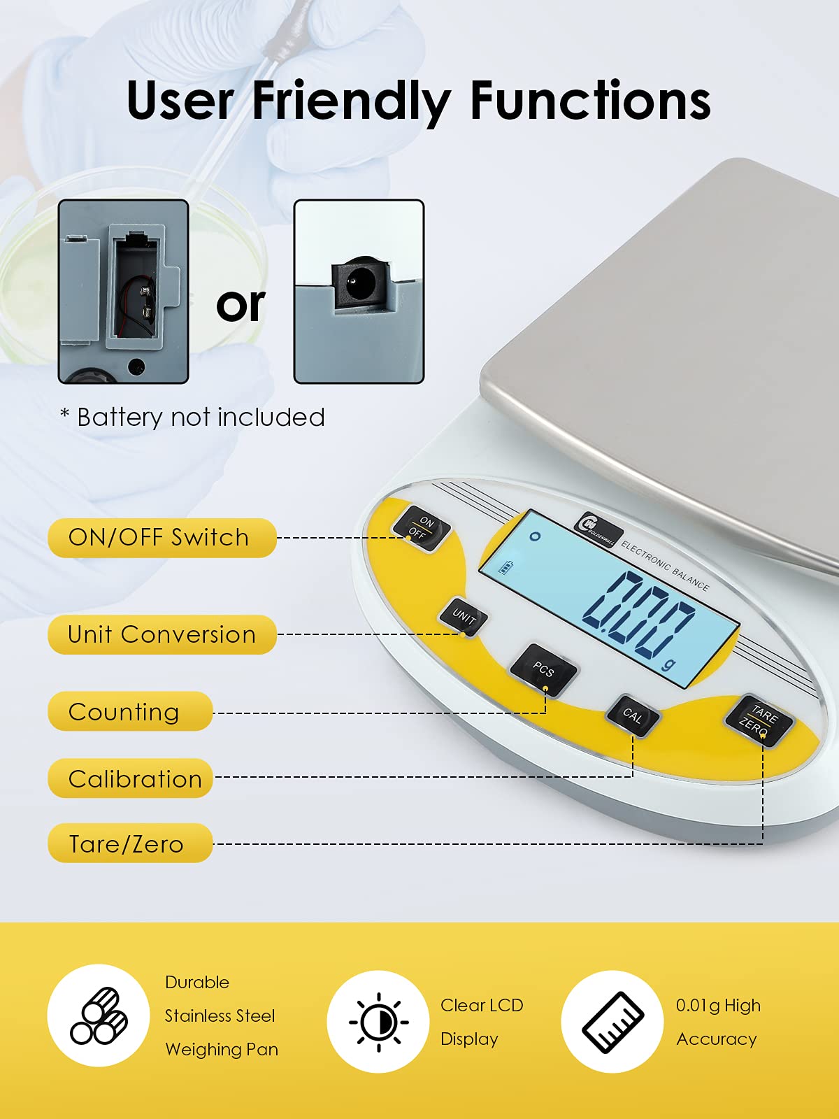 CGOLDENWALL Precision Lab Scale 5000gX0.01g Analytical Electronic Balance Digital Laboratory Scale Precision Jewelry Scales Kitchen Weighing CGOLDENWALL