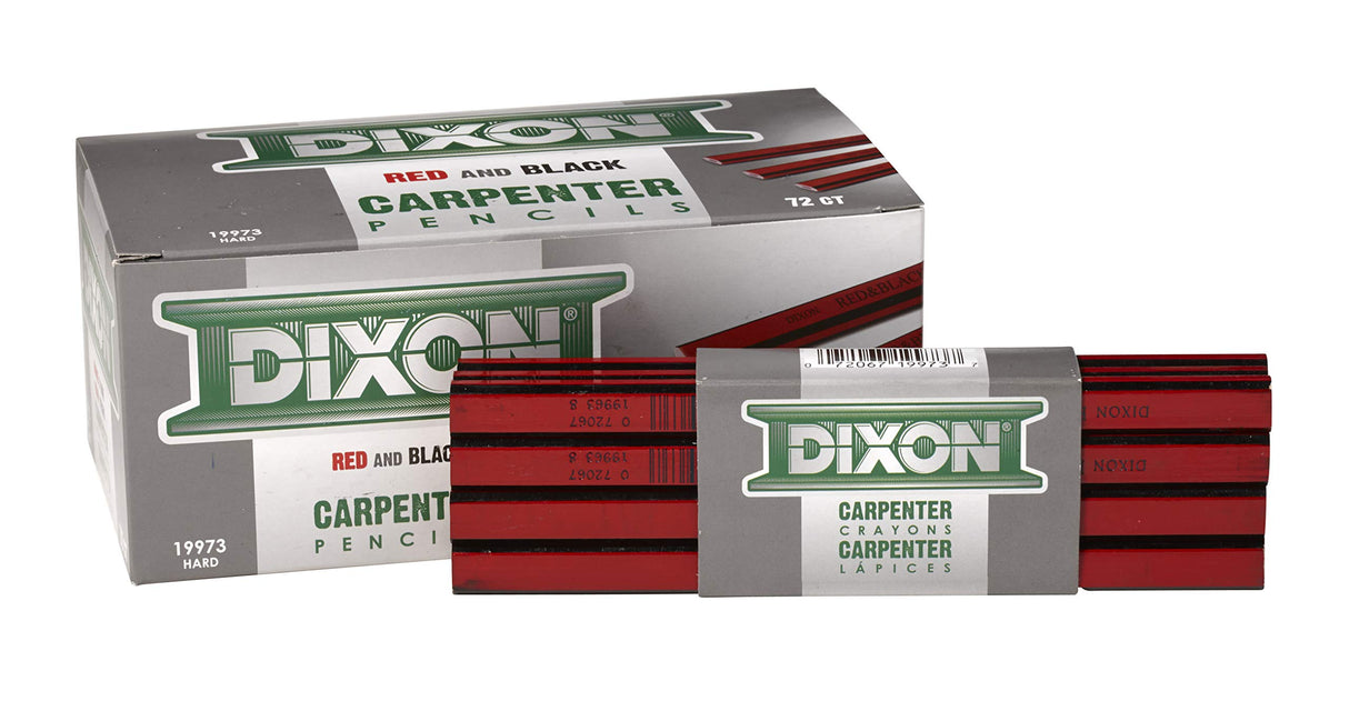 DIXON Industrial Carpenter Pencils, Hard Graphite Core, Red/Black, 7", 12-Pack (19973) Dixon
