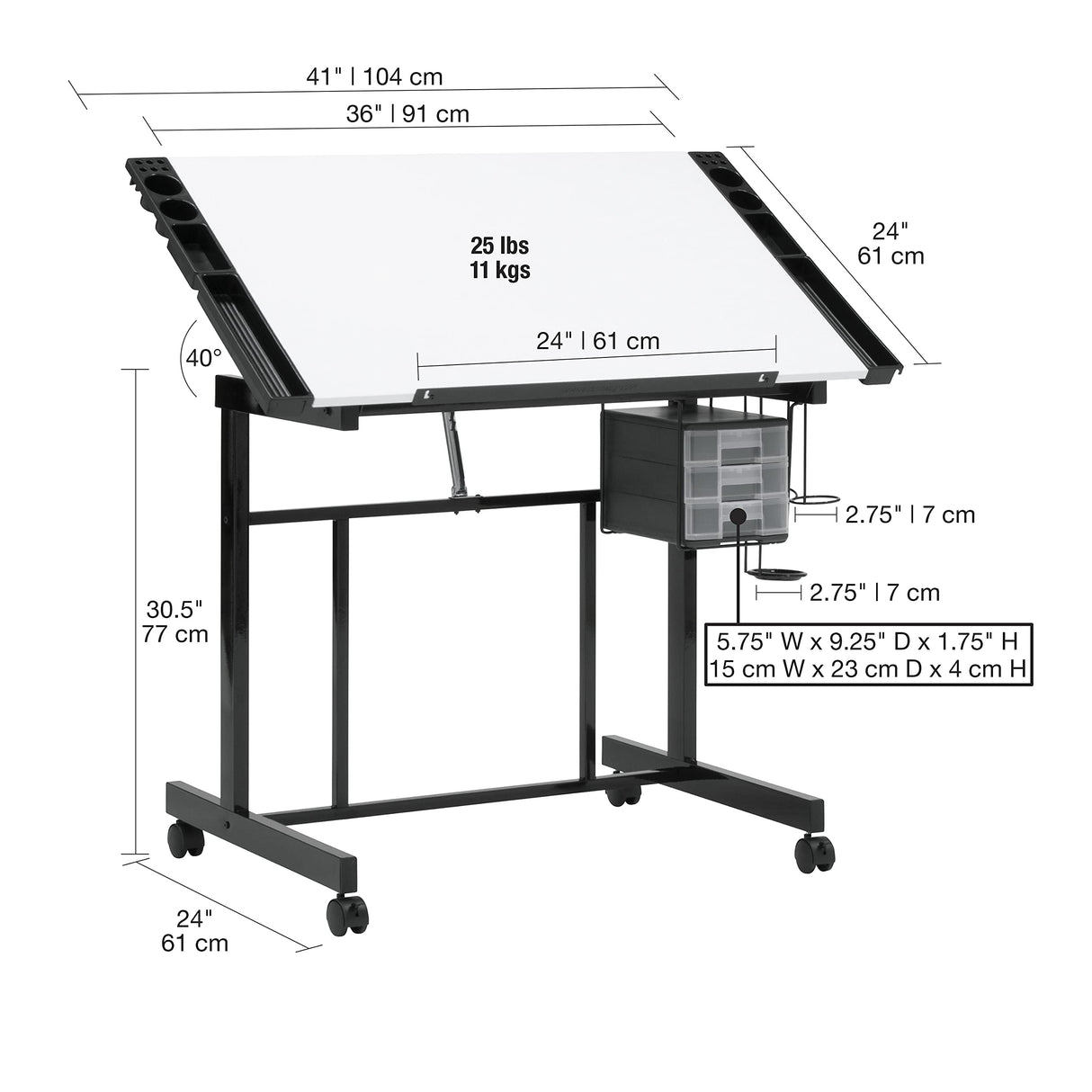 Studio Designs Deluxe Craft Station, Top Adjustable Drafting Table Craft Table Drawing Desk Hobby Table Writing Desk Studio Desk with Drawers, 36''W SD STUDIO DESIGNS