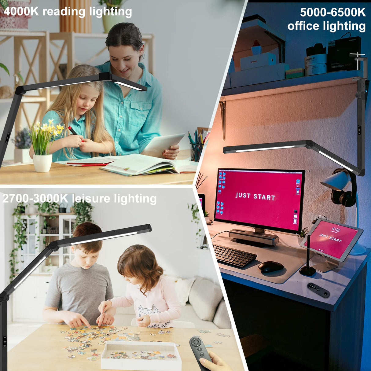 LED Desk Lamp with Clamp, Architect Desk Lamp for Home Office with Remote Control, Swing Arm Clamp on Desk Light, Clip-on Eye-Care Adjustable 5 Micomlan