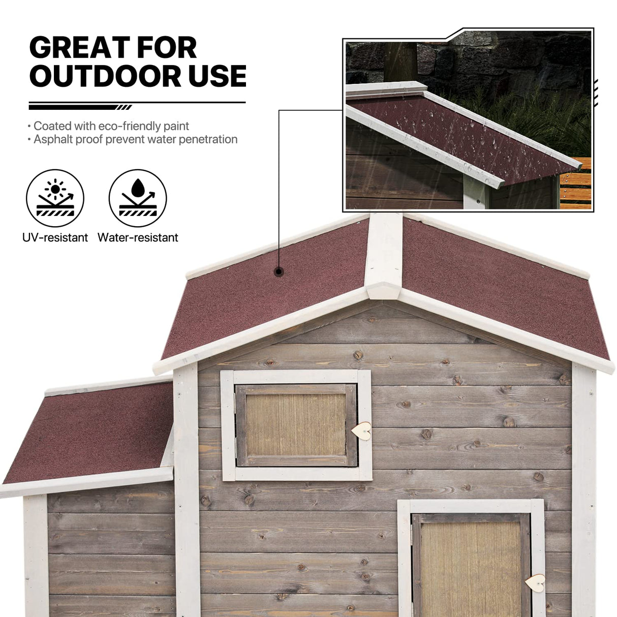 MoNiBloom Chicken Coop Hen House with Nesting Box for Yard, Removable Bottom Wooden Poultry Hutch Rabbit Cage for Easy Cleaning, Waterproof Roof MoNiBloom