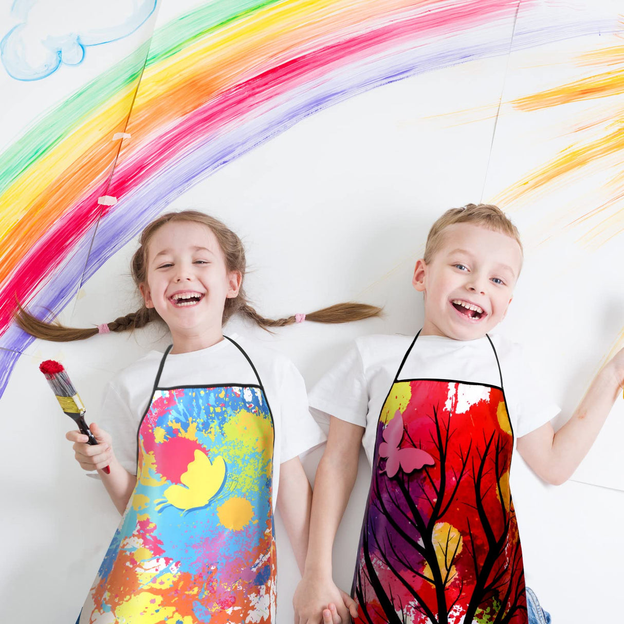 3 Pieces Colorful Artist Painting Apron Paint Splatter Apron Butterfly Tree Art Teacher Gifts Waterproof Painters Apron Adjustable Artist Smock for Eurzom