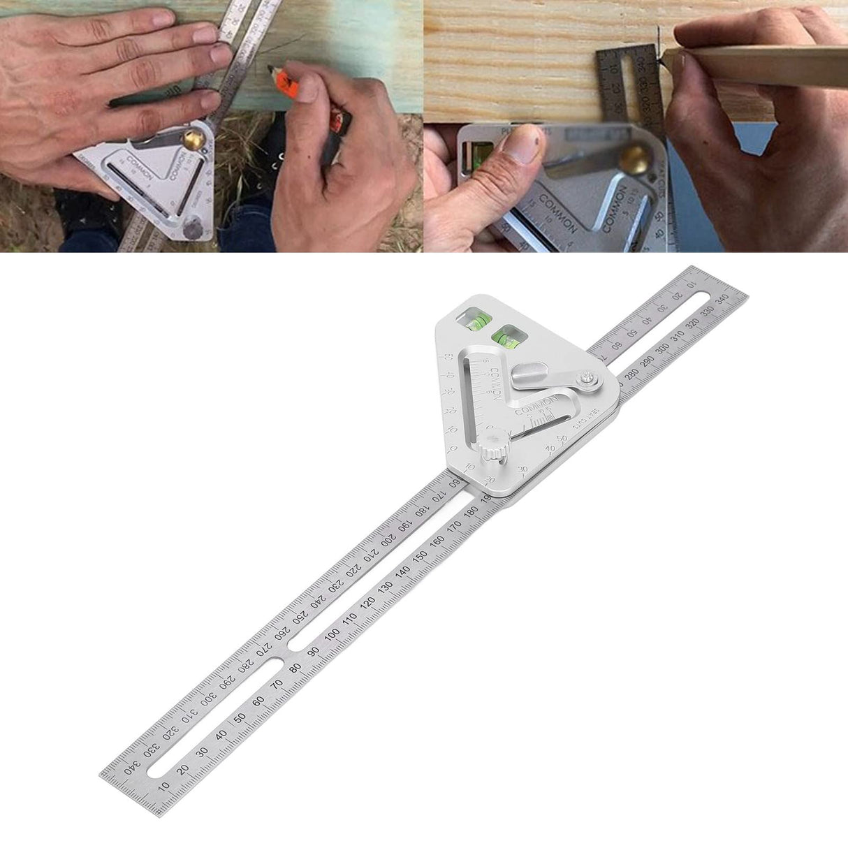 Combination Square with Bubble Level Silver Flexible Woodworking Triangle Ruler Carpentry Tools FTVOGUE