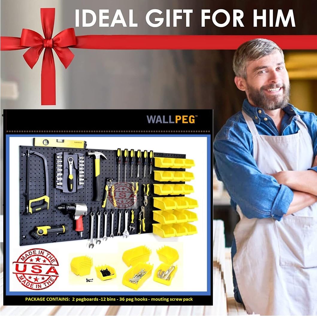 WallPeg Pegboard Wall Organizer Kit - (PK-5B) - 48" Wide - 2 Pegboard Panels & 36 Locking PegBoard Hooks - Garage Organization & Tool Organizer - WallPeg