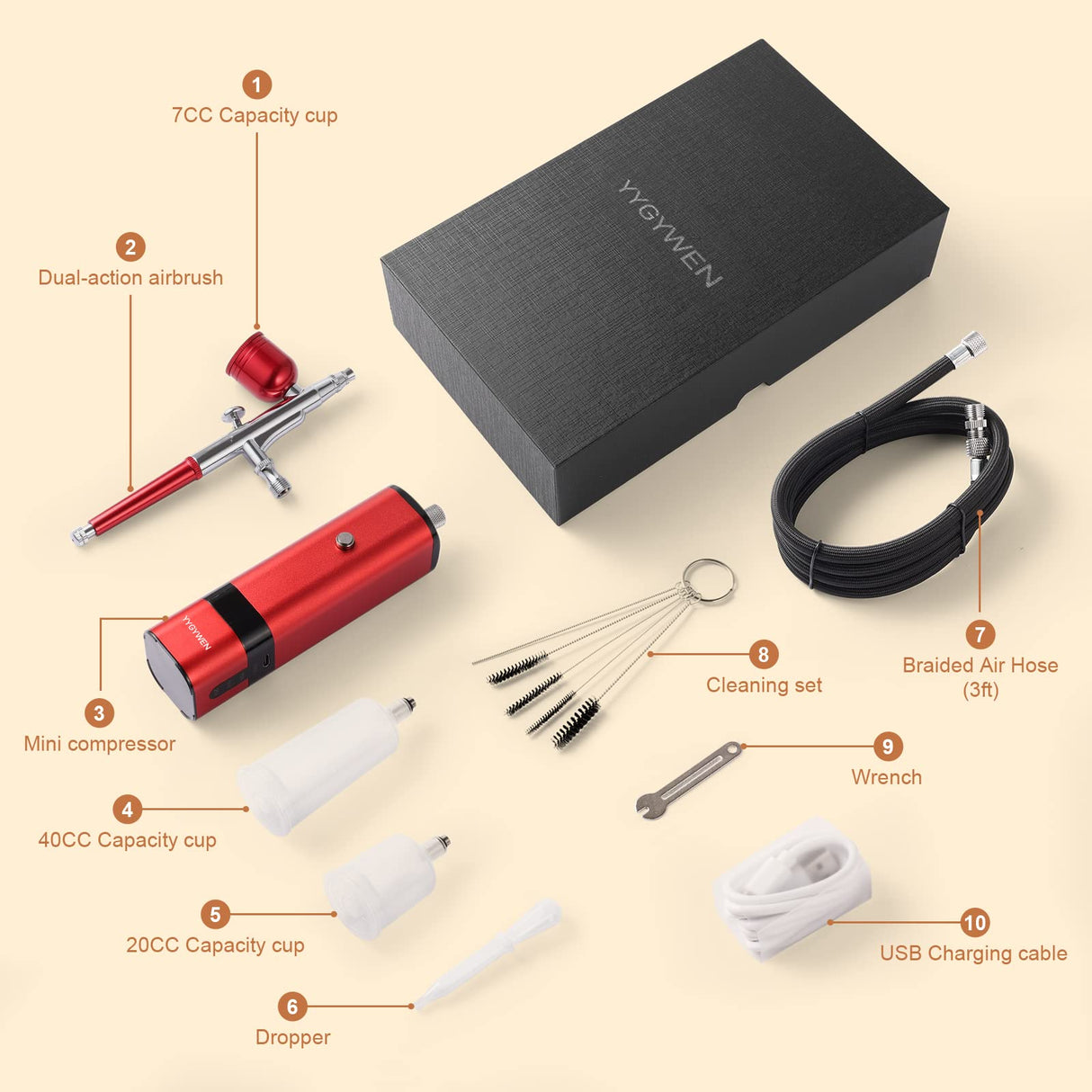 Cordless Airbrush Kit with Compressor, 32PSI Handheld Mini Air Brush Gun Set, Portable High Pressure Air Brushes for Painting, Tattoo, Nail Art, yygywen