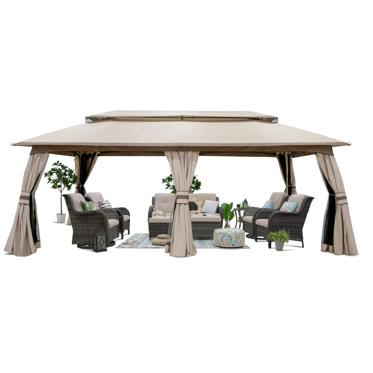 Joyside 10x20 ft Outdoor Gazebo, Double-Tier Roof Gazebo Tent with Curtains and Nettings, Patio Spacious Carport Gazebo with Metal Steel Frame Joyside