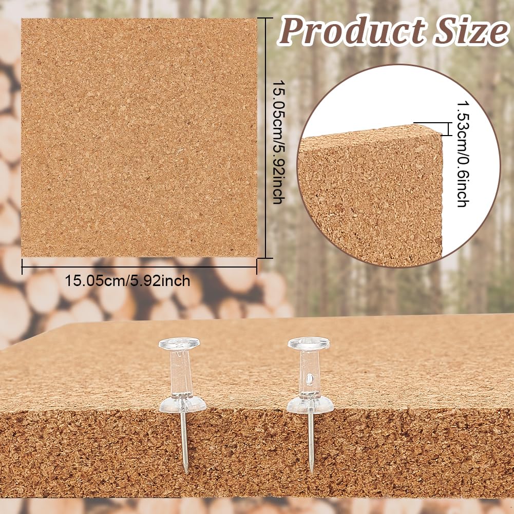 OLYCRAFT 2PCS Square Bulletin Boards 6 x 6 inch Non Self-Adhesive Wood Cork Board 0.6 inch Thick Square Cork Board Cork Tiles for Wall Decoration, OLYCRAFT