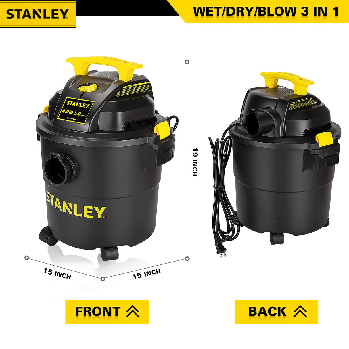 Stanley SL18115P Wet/Dry Vacuum, 5 Gallon, 4 Horsepower, 4.0 HP AC, Black Stanley