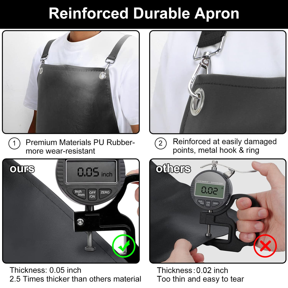 Sheomern Waterproof Rubber Apron, 43" Anti-Tear Heavy Duty Vinyl Apron Adjustable Thicker Cross Back Dishwasher Apron for Restaurant Dishwashing, Sheomern