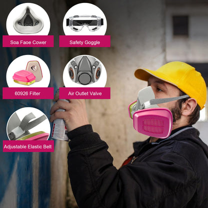 Reusable Respirators Half Facepiece Cover, Respirator Mask with Filter, Reusable Gas Mask for Dust, Woodworking, Spray, Paint, Welding, Construction,