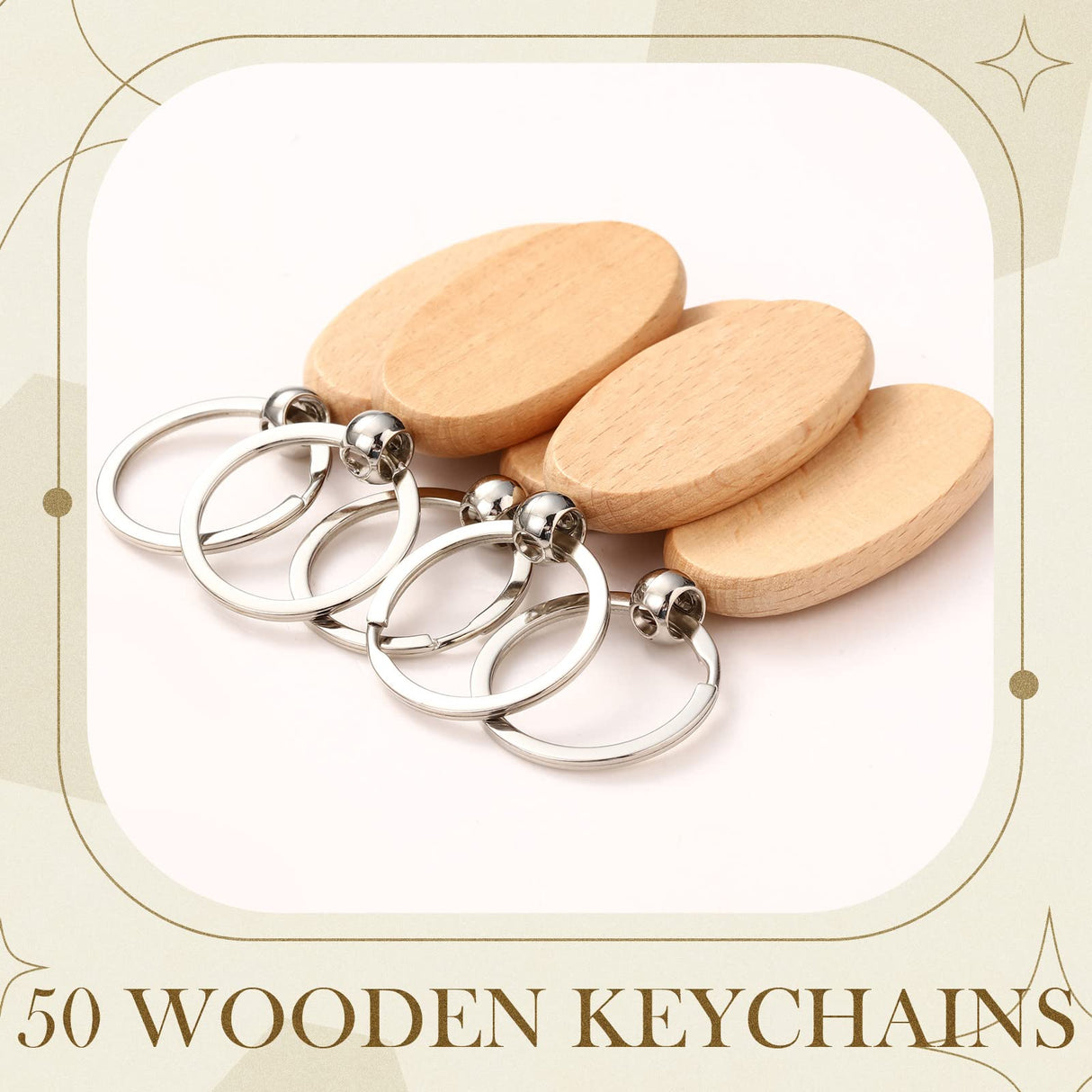 50 Pieces Wooden Keychain Blanks Laser Engraving Blanks Wood Blanks Key Chain Bulk Unfinished Wooden Key Ring Key Tag for DIY Gift Crafts (Oval) Yinkin
