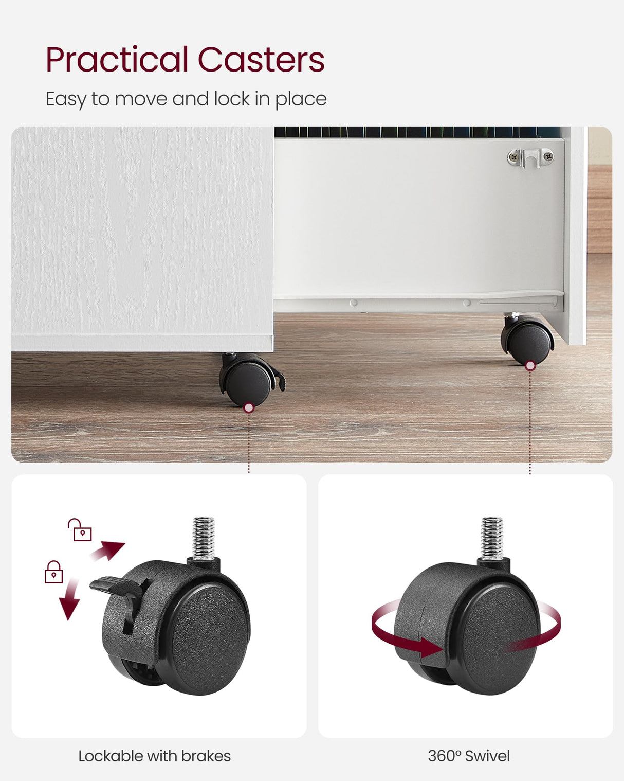 VASAGLE 2-Drawer File Cabinet, Locking Wood Filing Cabinet for Home Office, Small Rolling File Cabinet, Printer Stand, for A4, Letter-Size Files, VASAGLE