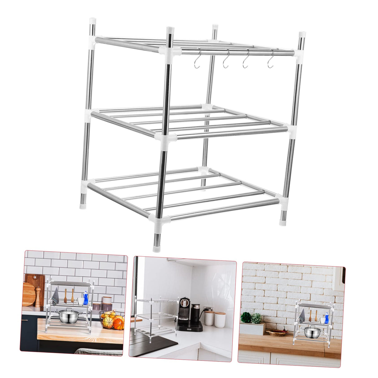 Garneck 1pc Kitchen Storage Rack Shelf for Kitchen Cabinets Steel Storage Countertop Shelf Organizer Three-Layer Shelf Cabinet Storage Shelf Rack Garneck