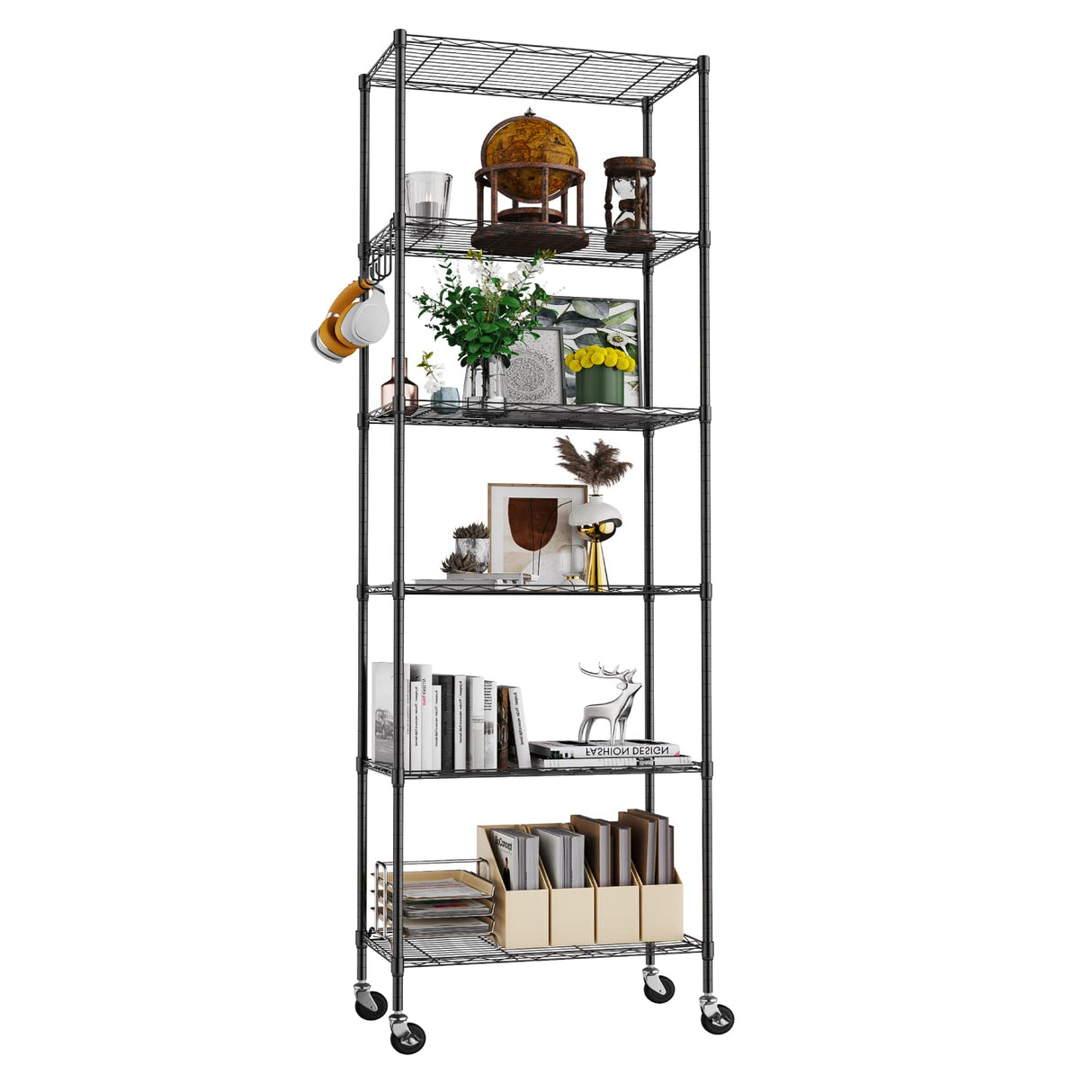 Homdox 6 Tier Wire Shelving Unit on Wheels, Storage Shelves for Garage Kitchen Living Room, Heavy Duty Shelving Rack, 21.26 x 11.42 x 72.05 inch (L x Homdox