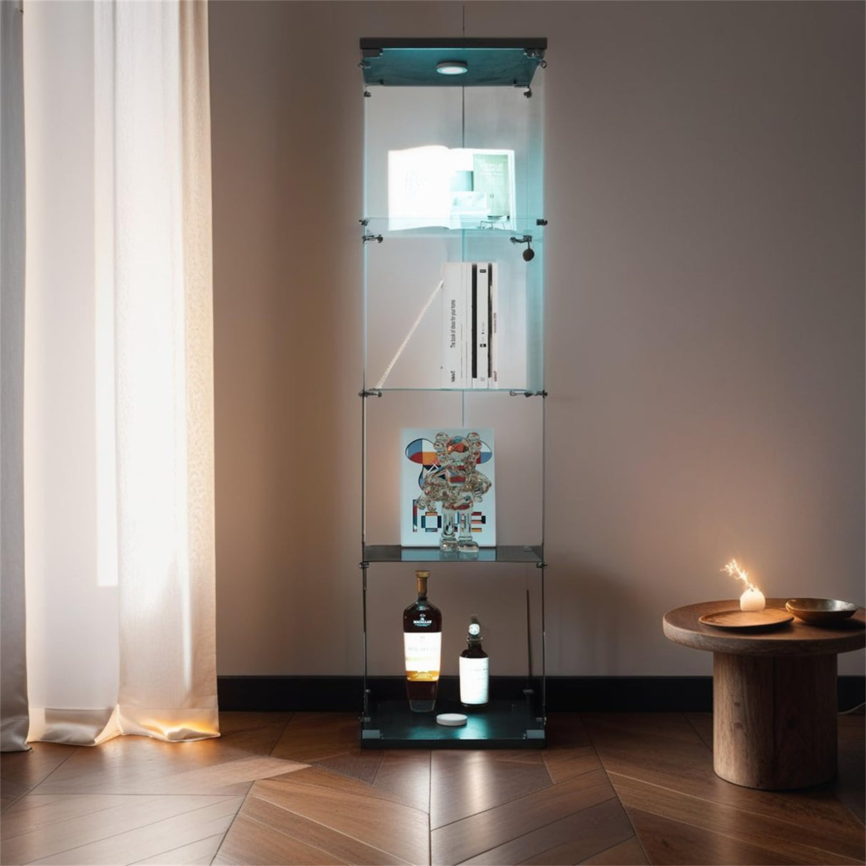 Zacis 4-Tier Lighted Glass Display Cabinet with Lock for Living Room and Bedroom Zacis