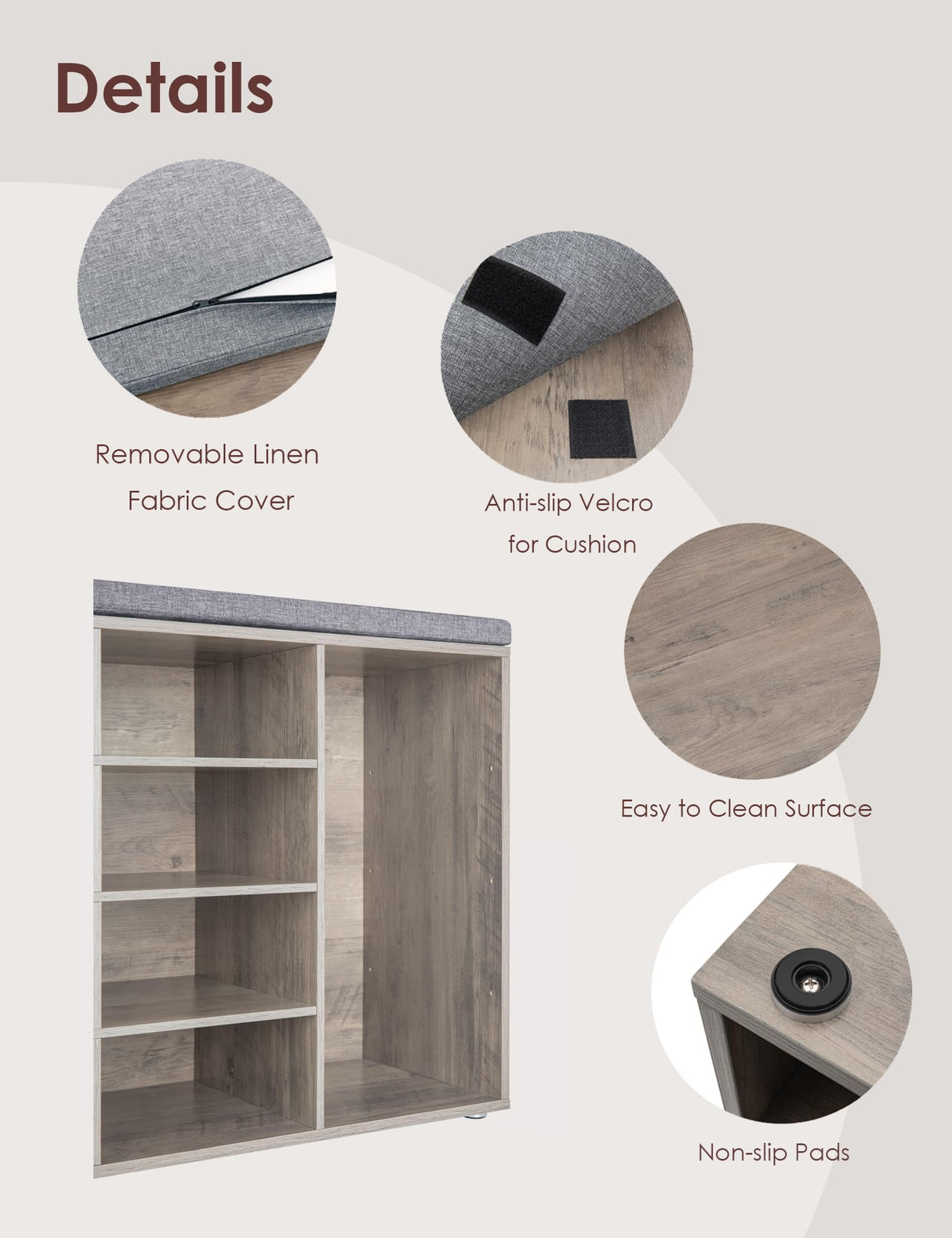 DINZI LVJ Shoe Storage Bench with Cushion, 16-Cubby Shoe Rack, Adjustable Shelves, Multifunctional Shoe Organizer Bench for Entryway, Mudroom, DINZI LVJ