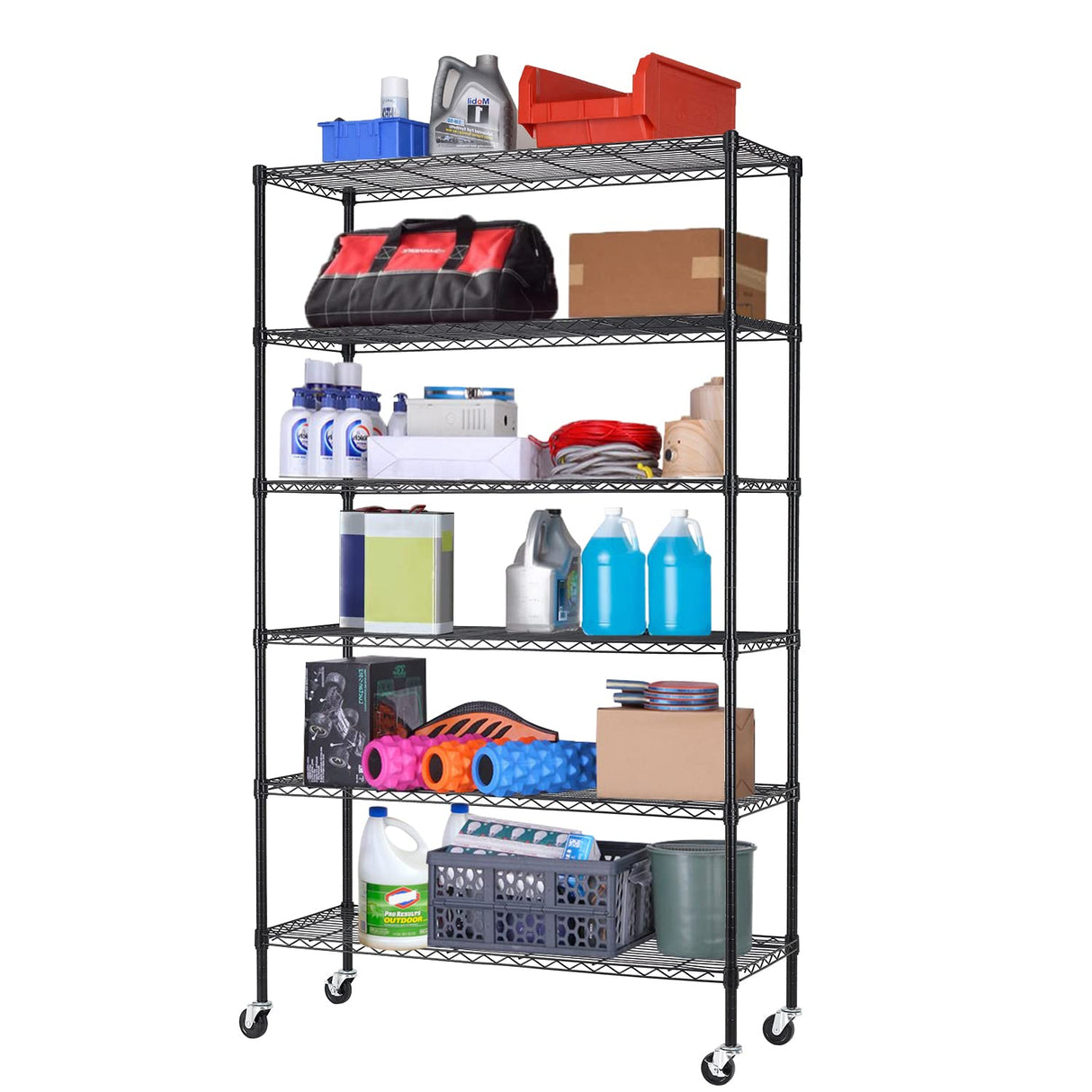 Storage Shelves 2100Lbs Capacity, 6-Shelf on Casters 48" L×18" W×72" H Commercial Wire Shelving Unit Adjustable Layer Metal Rack Strong Steel for BestOffice