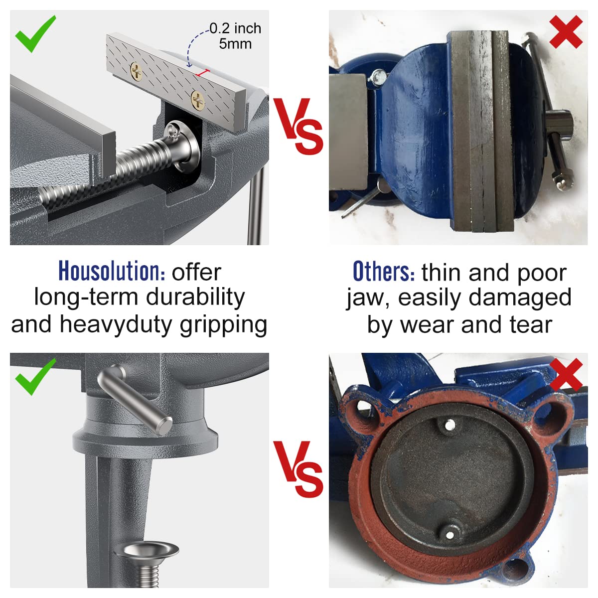 Housolution Universal Table Vise 3 Inch, 360°Swivel Base Bench Clamp Home Vise Clamp-On Vise Repair Tool Portable Work Bench Vise for Woodworking, Housolution