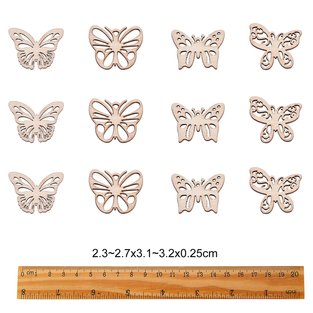 KitBeads 100pcs Random Butterfly Wooden Ornaments Butterfly Unfinished Wood Cutouts Slice Blank Wood Piece Embellishments for DIY Crafts KitBeads