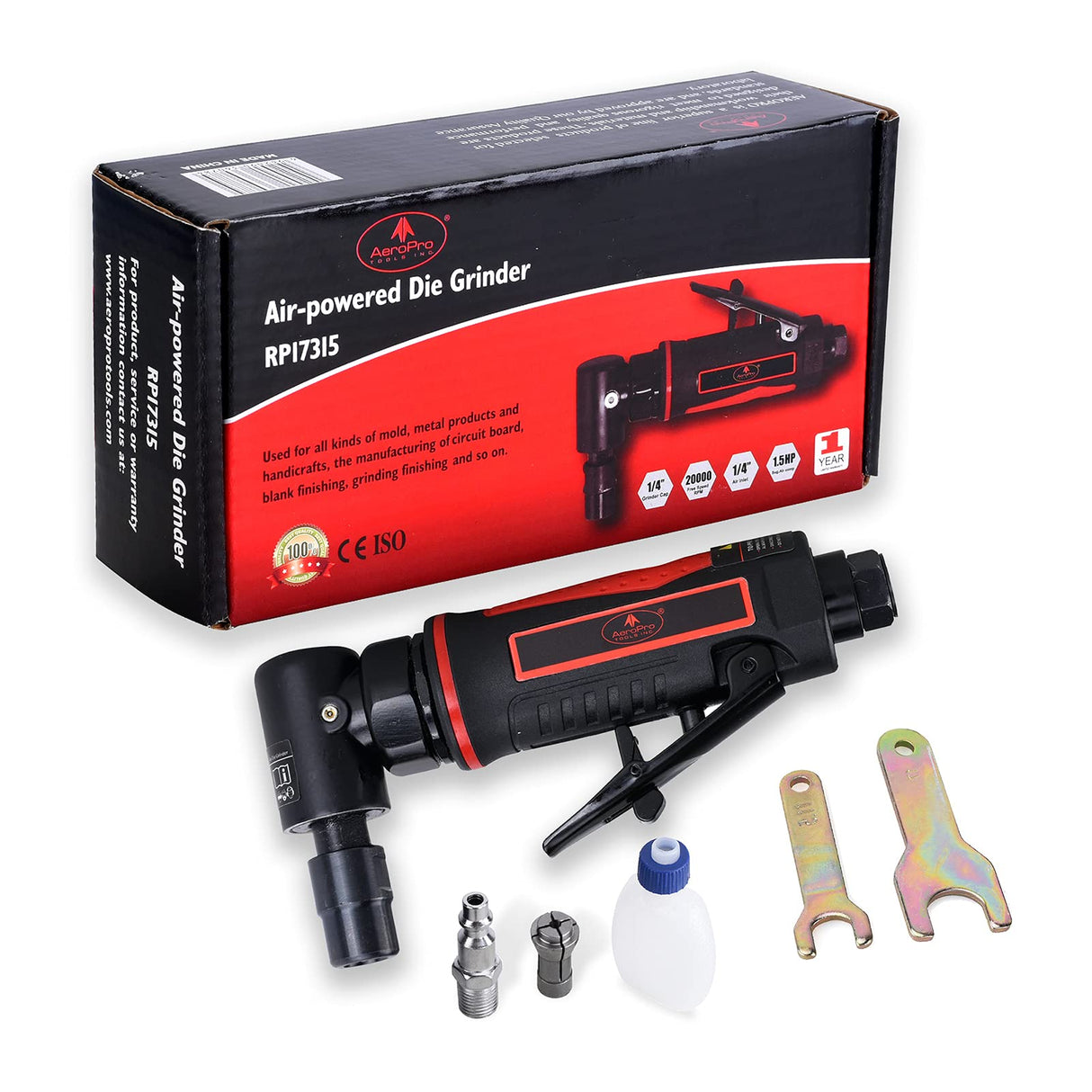 AEROPRO TOOLS 1/4-Inch Angle Pistol Grip Air Angle Die Grinder AP17315 with 1/4 collect, 20000 RPM AEROPRO TOOLS INC