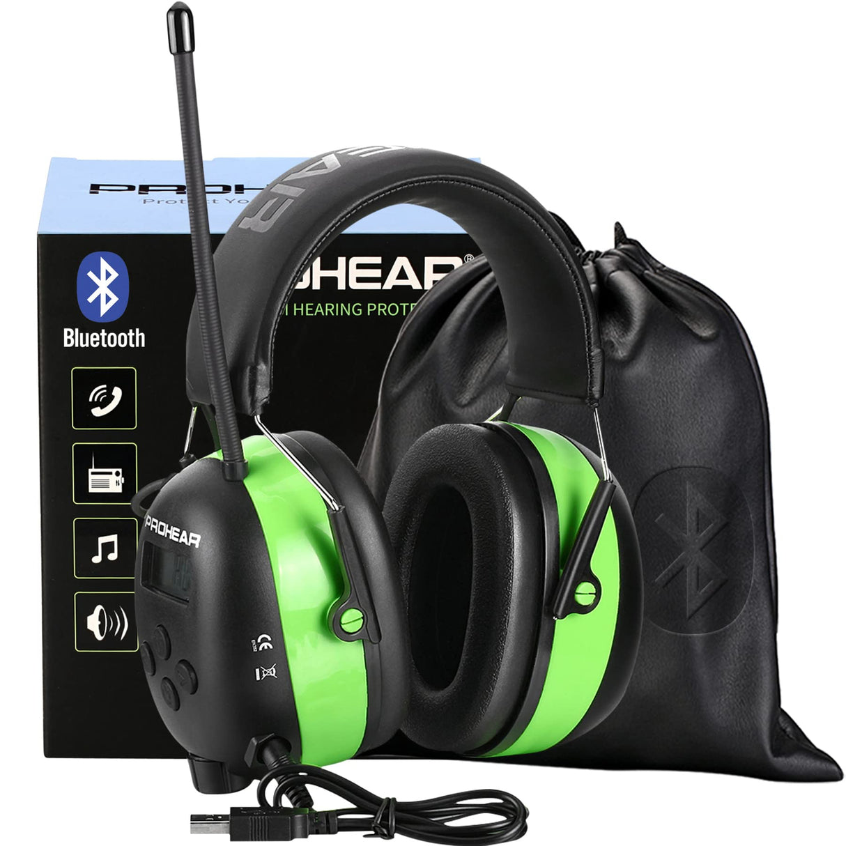 PROHEAR 033 Upgraded 5.3 Bluetooth Hearing Protection AM FM Radio Headphones, Noise Reduction Safety Earmuffs with Rechargeable 2000 mAH Battery, Ear PROHEAR