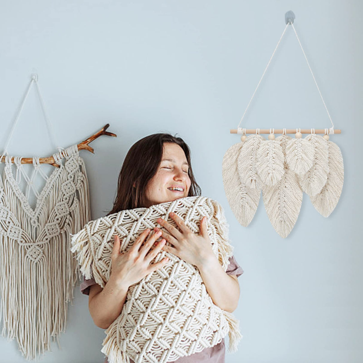 FREEBLOSS 2 Set DIY Macrame Leaf Wall Hanging Kit Macrame Feather 100M Macrame Cord and 20Pcs Wooden Beads Boho Macrame Wall Hanging Decor Macrame FREEBLOSS