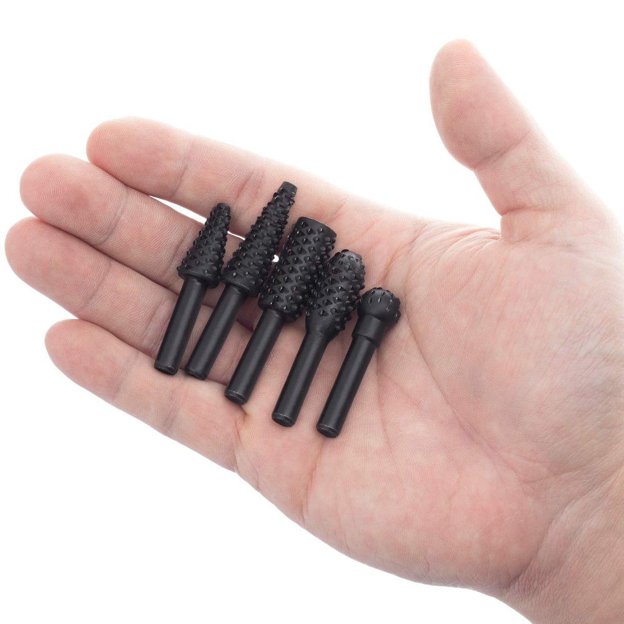 OIIKI 5 PCS Woodworking Twist Drill Bits, Wood Carving File Rasp Drill Bit, with 1/4" Shank Tool Rasp Chisel Shaped Rotating Embossed Grinding Head OIIKI