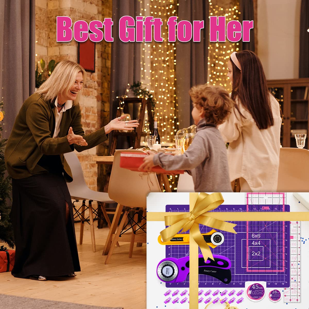 Rotary Cutter Set,Nicecho Sewing Quilting Supplies,45mm & 28 mm Fabric Cutters,8 Rotary Cutter Blades,A3 Cutting Mat for Sewing,6x12 & 2.5x12 In Nicecho