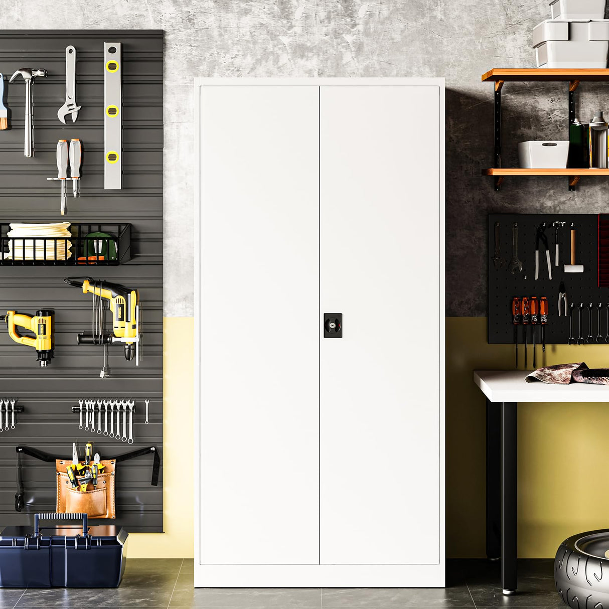 Anxxsu Metal Storage Cabinet with 2 Doors and 4 Adjustable Shelves, 71" Steel Garage Storage Cabinet, Locking Tool Cabinets for Office, Anxxsu