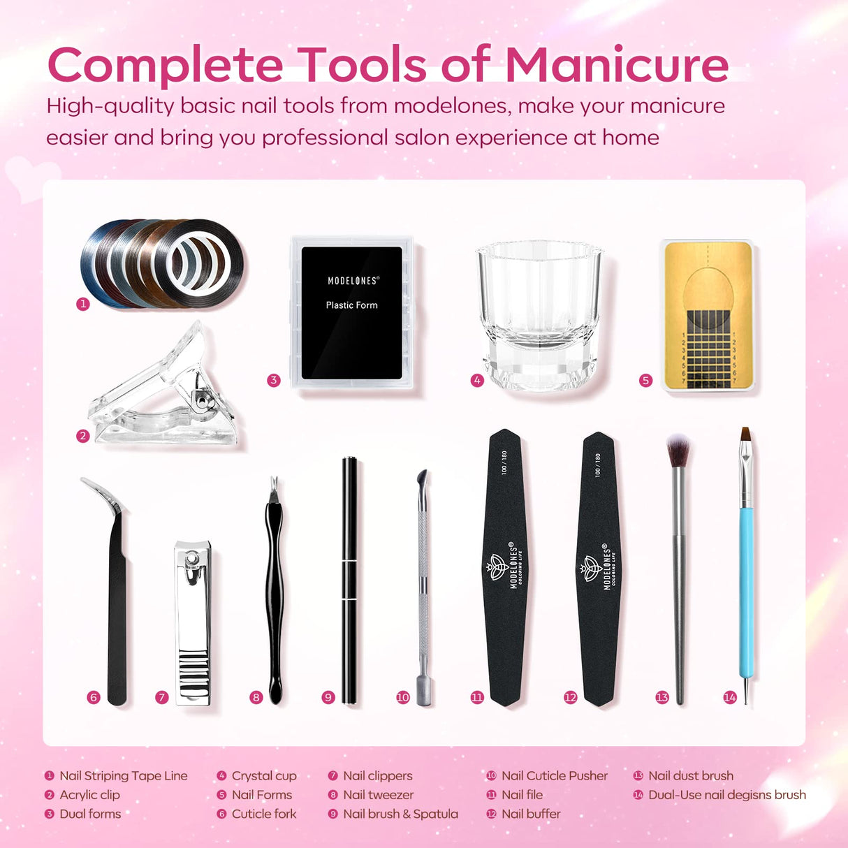 Modelones Poly Nail Gel Kit 8 Rosy Pink Colors with 48W LED Nail Lamp Poly Extension Gel Complete Nail Art Tools Professional Starter Manicure Kit modelones