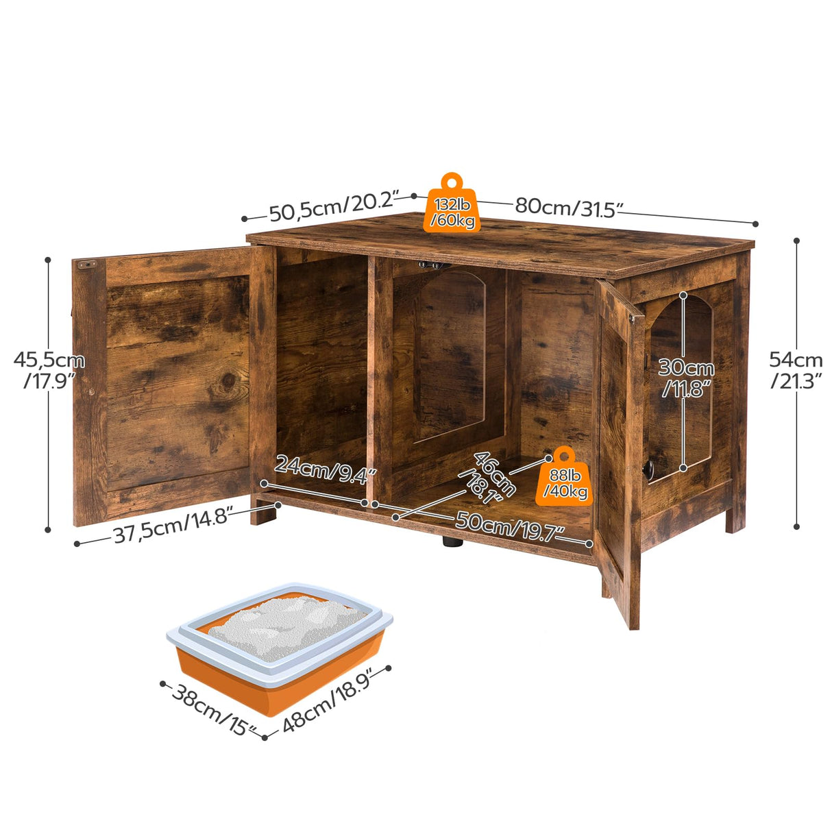 HOOBRO Cat Litter Box Enclosure, Cat Litter Box Furniture with Divider, Hidden Litter Box Furniture, Wooden Pet House, End Side Table, 31.5"L x HOOBRO