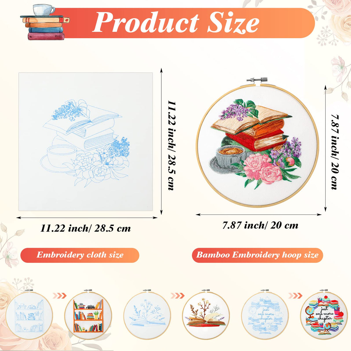 4 Set Embroidery Kit for Beginners Adults Cross Stitch Embroidery Kit for Book Lovers DIY Needlepoint Kit with Book Patterns, Instructions, Unittype