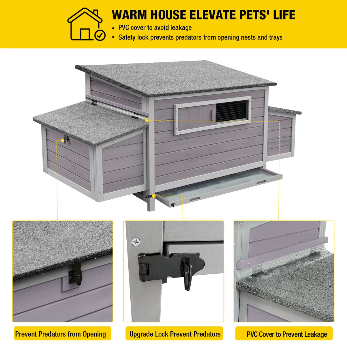 Aivituvin Chicken Coop Wooden Hen House Two Nesting Box with Large Run Outdoor Rabbit Hutch Bunny Cage Poultry Coop Suit for 4-6 Chickens Aivituvin