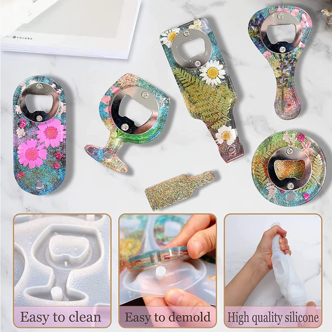 Bottle Opener Resin Molds Kit, Beer Opener Silicone Molds for Epoxy, Resin Jewelry Casting Molds, DIY Crafts Making for Best Gifts. Kizcmvre