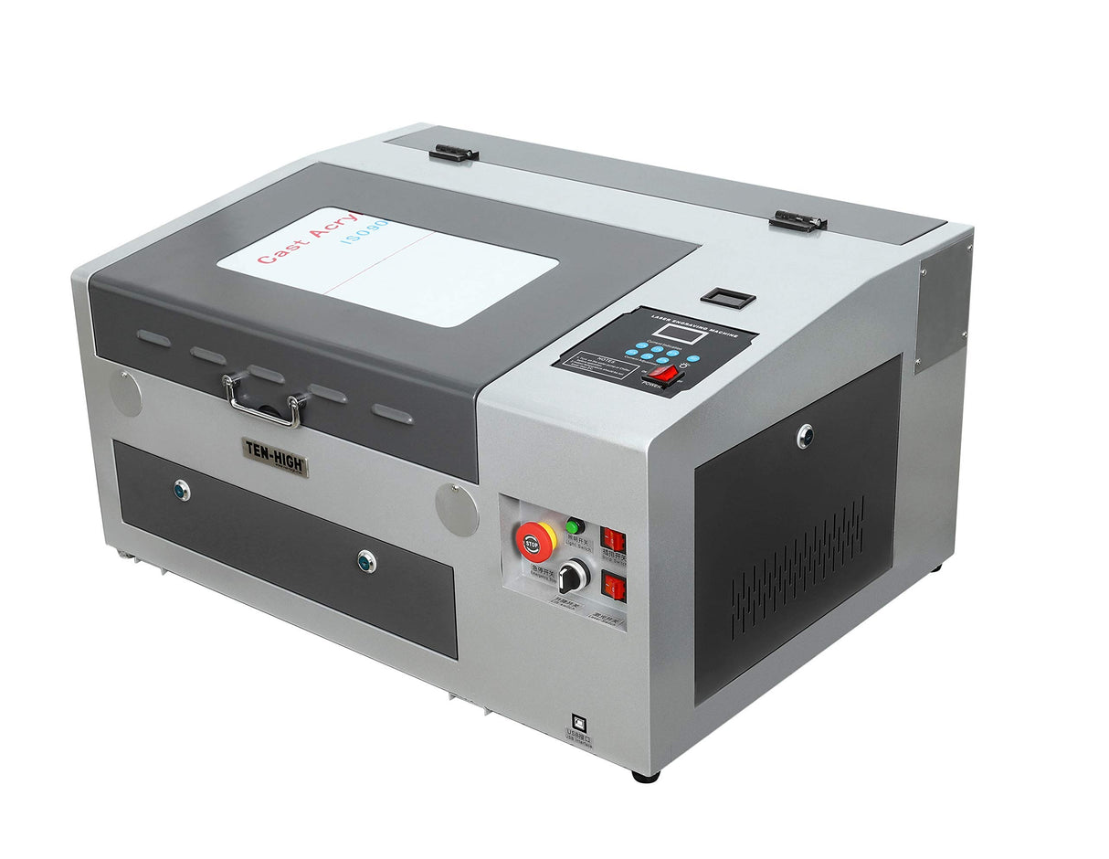 TEN-HIGH CO2 Engraving Machine 40W 300x400mm Laser Engraving Machine with Exhaust Fan USB Port, Standard Version Grey TEN-HIGH