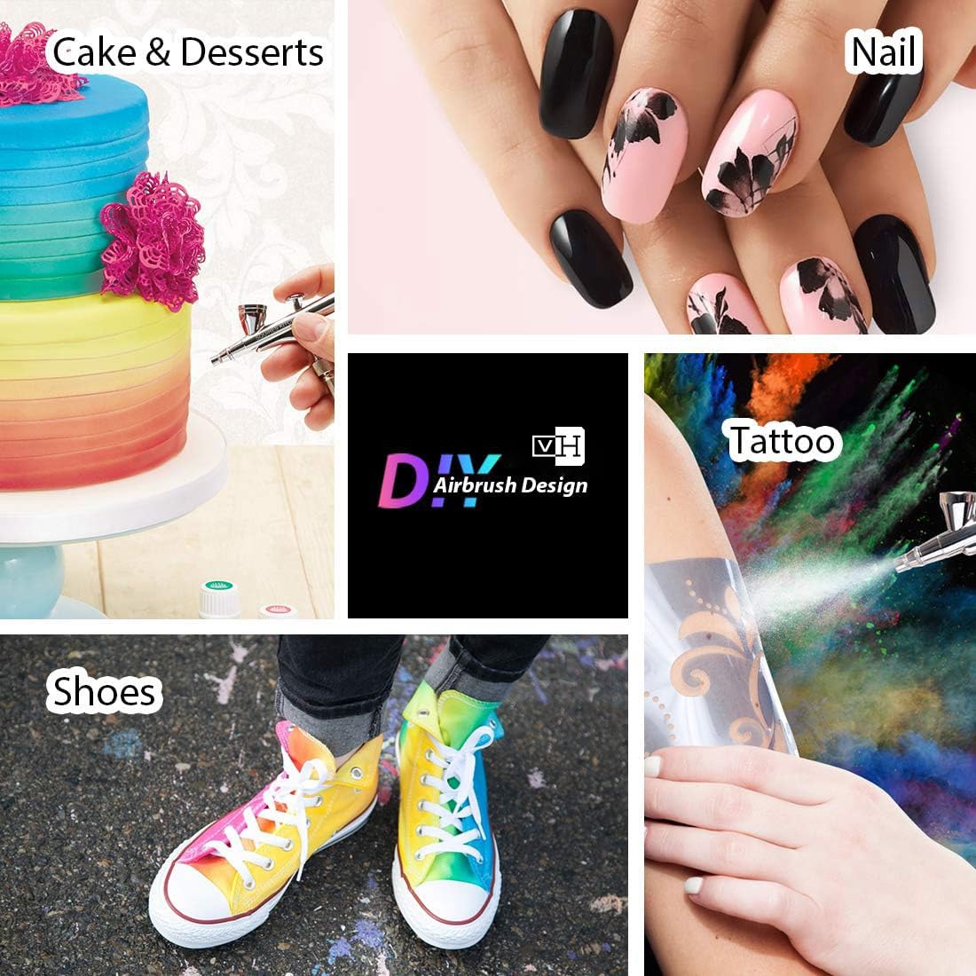 VIVOHOME Airbrush Kit with 1/5 HP Air Compressor and 3 Dual Action Professional Airbrush Gun, Gravity and Siphon Feed, Quiet Air Brush Paint Set with VIVOHOME