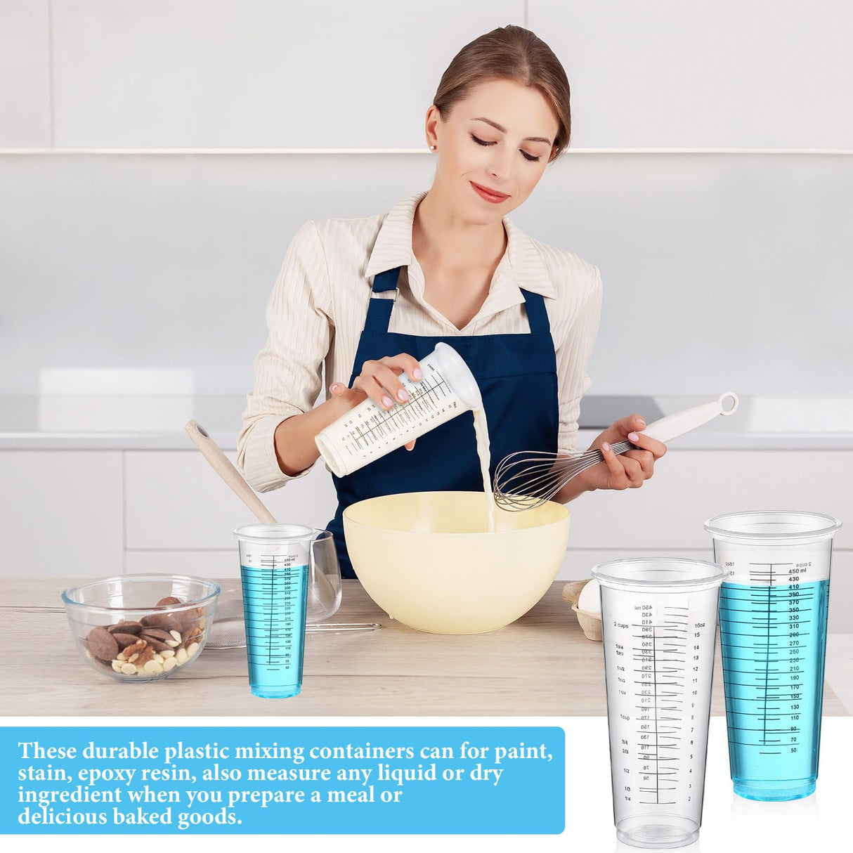Dandat 100 Pcs Disposable Measuring Cups for Resin 16 oz Resin Epoxy Measuring Cups Mixing Cup Reusable Plastic Measuring Cup for Cooking & Baking Dandat