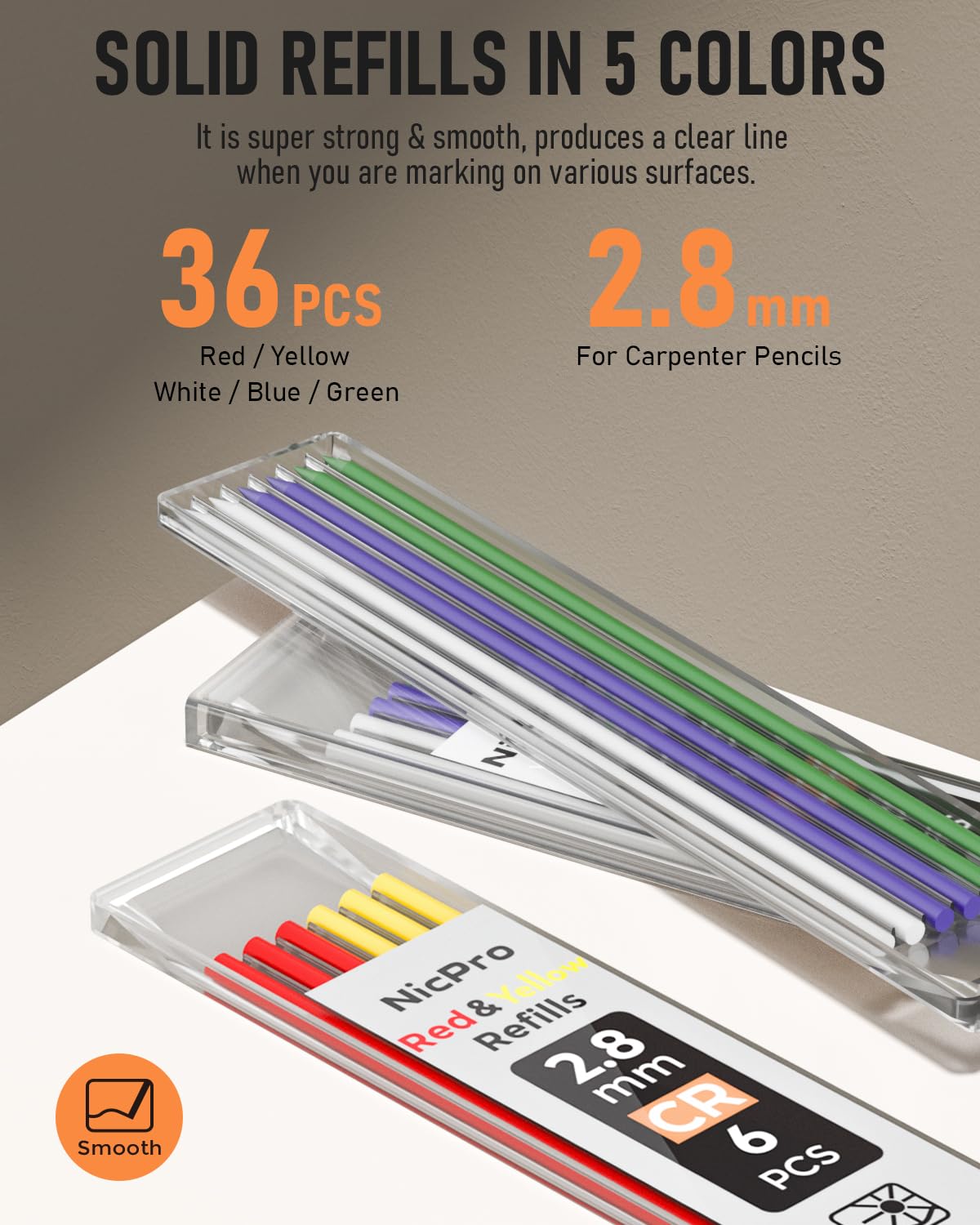 Nicpro 5 Pack Carpenter Pencil with Sharpener, Mechanical Carpenter Pencils with 41 Refills (Red, Black, Yellow), Deep Hole Marker Construction Heavy Nicpro